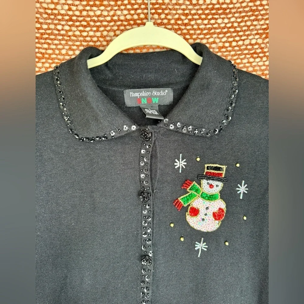 Vintage Black Christmas Sequin and beaded Cardigan. - Picture 2 of 10